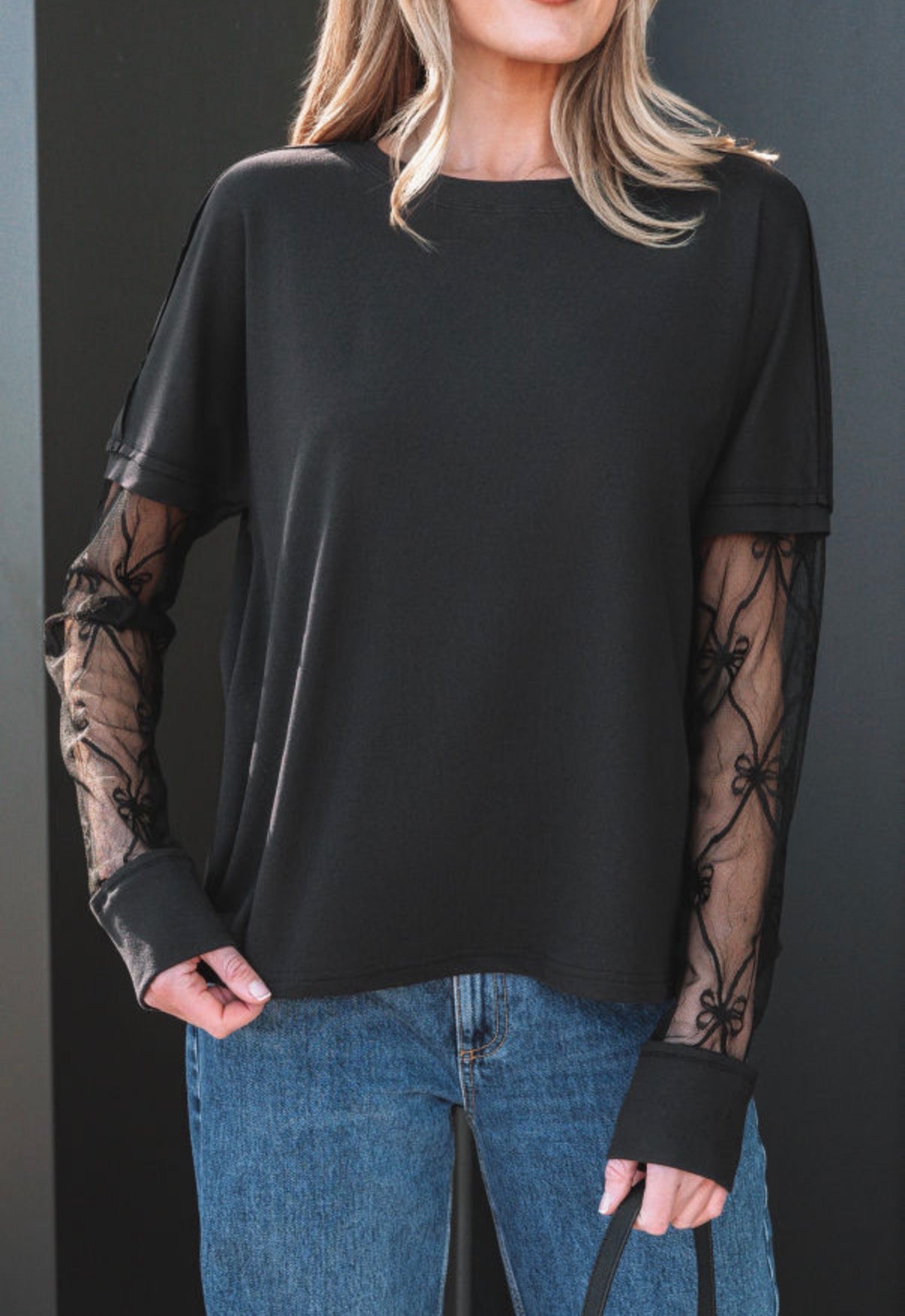 Black Bow Patchwork Long Sleeve