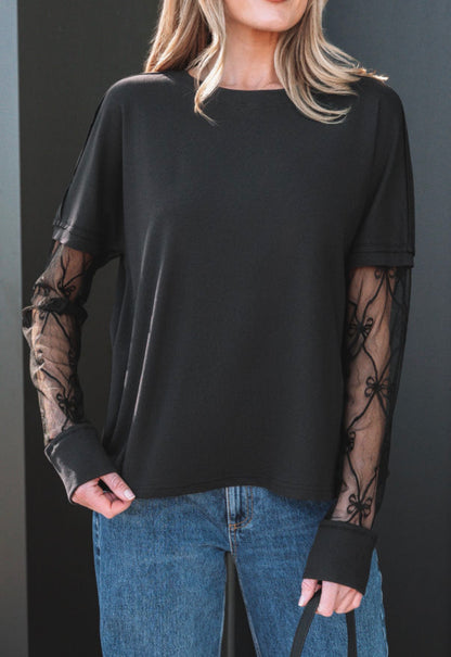 Black Bow Patchwork Long Sleeve