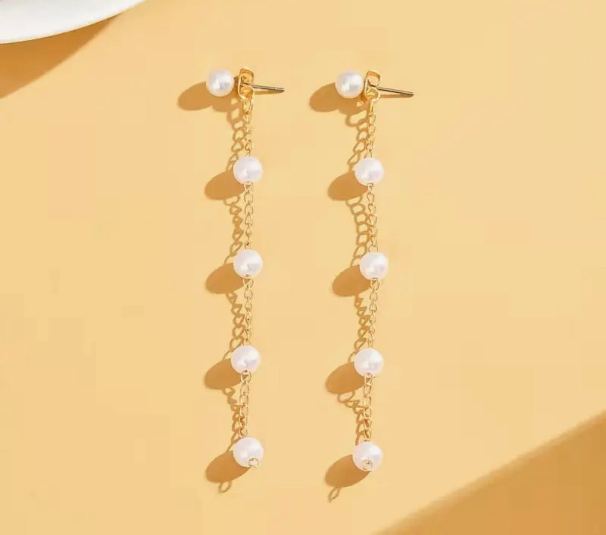Gold Pearl Dangle Drop Earrings