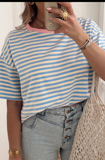Sky Blue Stripe Crew Neck
Tee