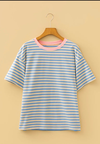Sky Blue Stripe Crew Neck
Tee