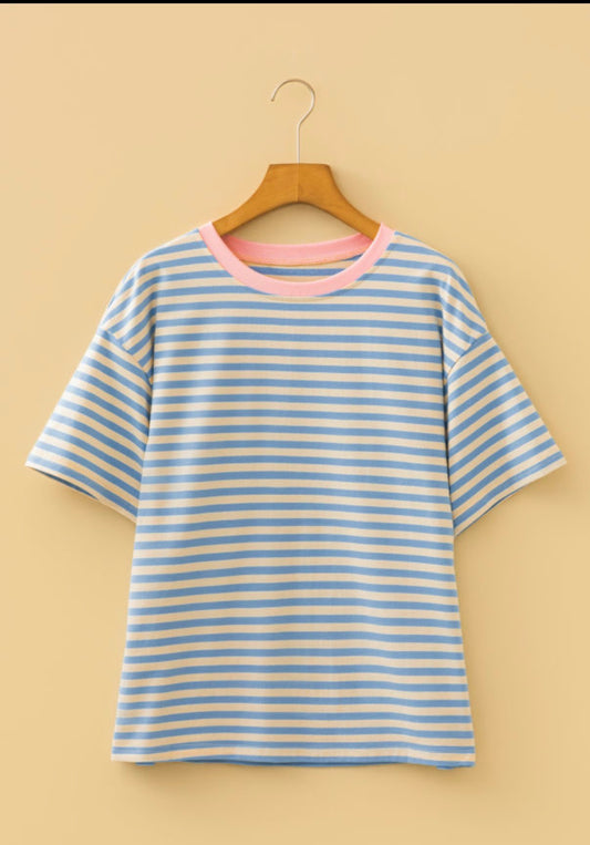 Sky Blue Stripe Crew Neck
Tee
