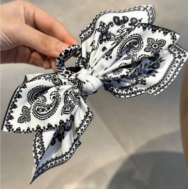 Black Paisley Floral Bow Knot Hair Clip