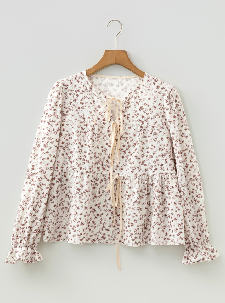 White Bowtie Floral Blouse
